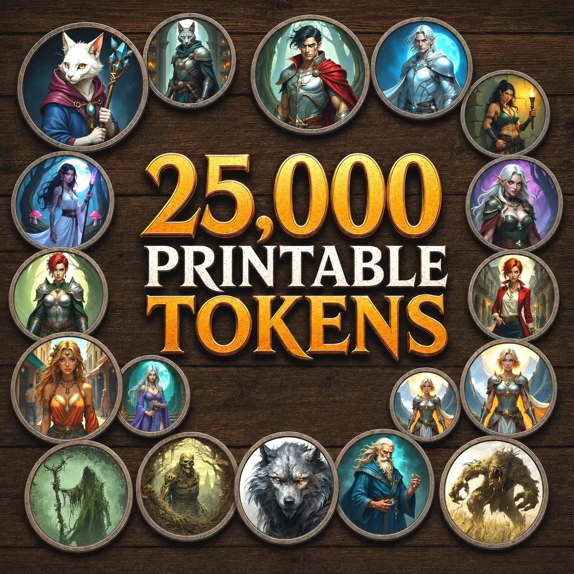 Aperçu du produit 25,000+ Tokens circulaires de fantasy à imprimer 10