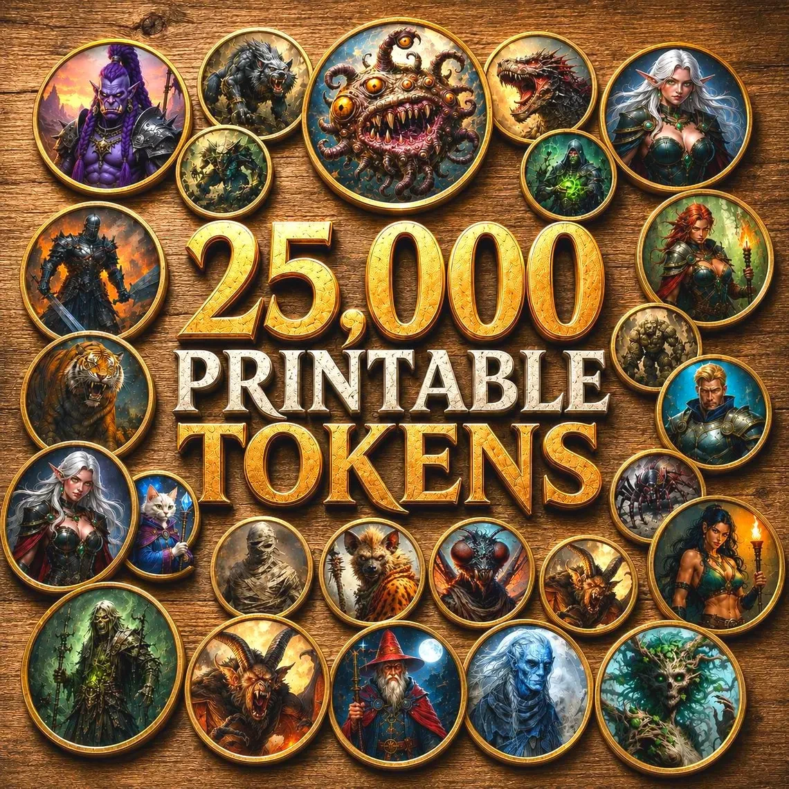 Aperçu du produit 25,000+ Tokens circulaires de fantasy à imprimer 8