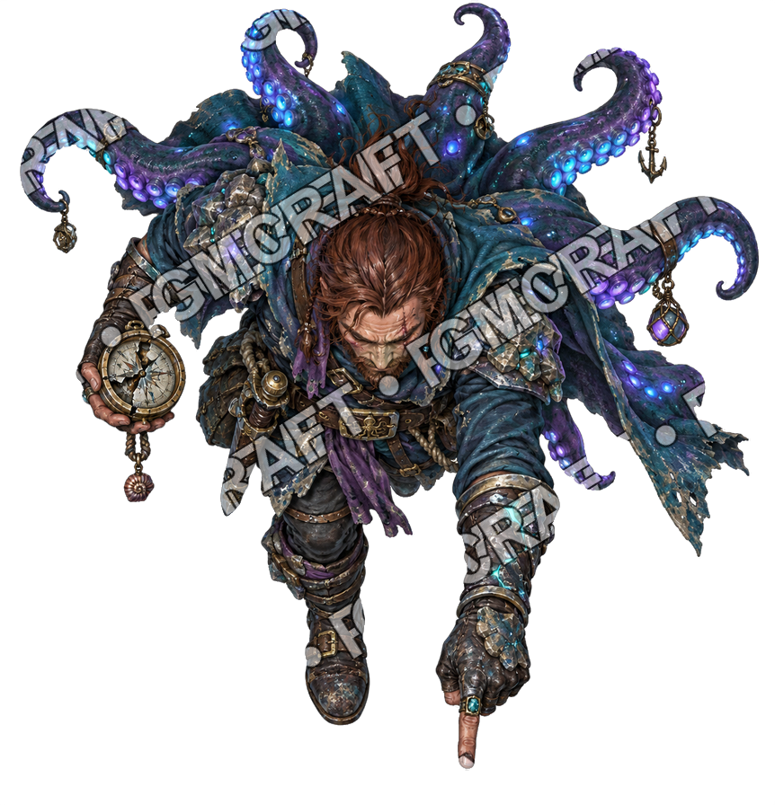 Pirate Ocean 0018 Thorne, le Navigateur, token vu du dessus avec lumière bioluminescente — aperçu du token vu du dessus