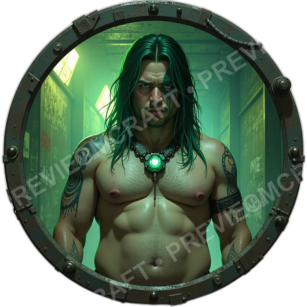 Anarch Pamphleteer, Male, Welded Throat Mic, Emp Wrist Coil, Spray Manifesto Roll, Cyberpunks Anarchists, ,,1.8,, ,Overweight Build,1.8,, ,Em 0001 top-down token preview