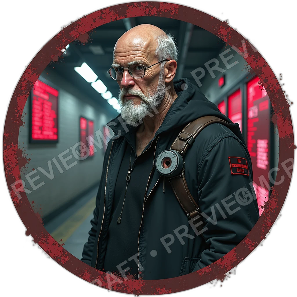 Anarch Pamphleteer, Male, Welded Throat Mic, Emp Wrist Coil, Spray Manifesto Roll, Cyberpunks Anarchists, ,Senior Age Old Person,1.8,, ,Slim Build,1.8 0001 top-down token preview