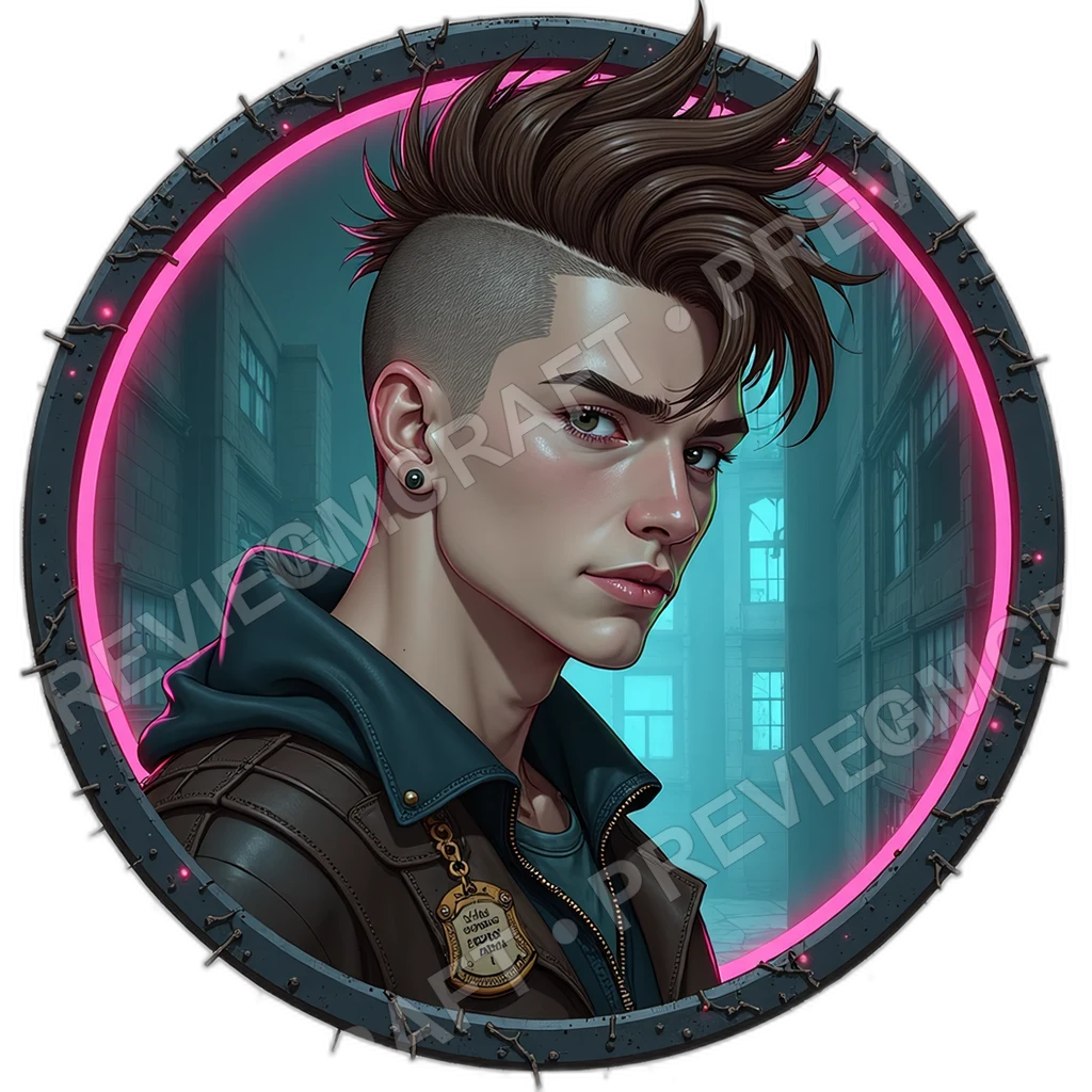 Burned Protest Poet, Male, Neon Mohawk, Diy Plasma Pipe, Hacked Civic Badge, Manifesto Folded In Boot, Cyberpunks Anarchists, ,Young Adult Age,1.8,, , 0001 top-down token preview