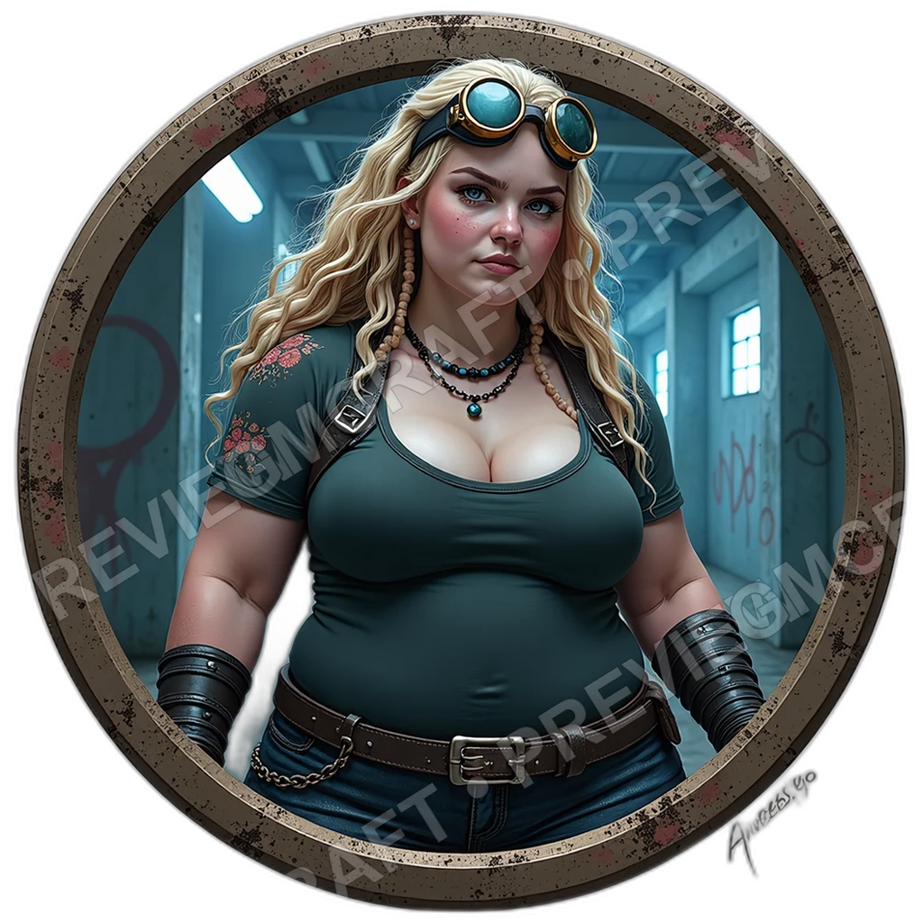Spray Saboteur, Male, Pulse Coil Cuff, Manifesto Wrapped Forearm, Paint Etched Goggles, Cyberpunks Anarchists, ,Senior Age Old Person,1.8,, ,Obese Bui 0001 top-down token preview