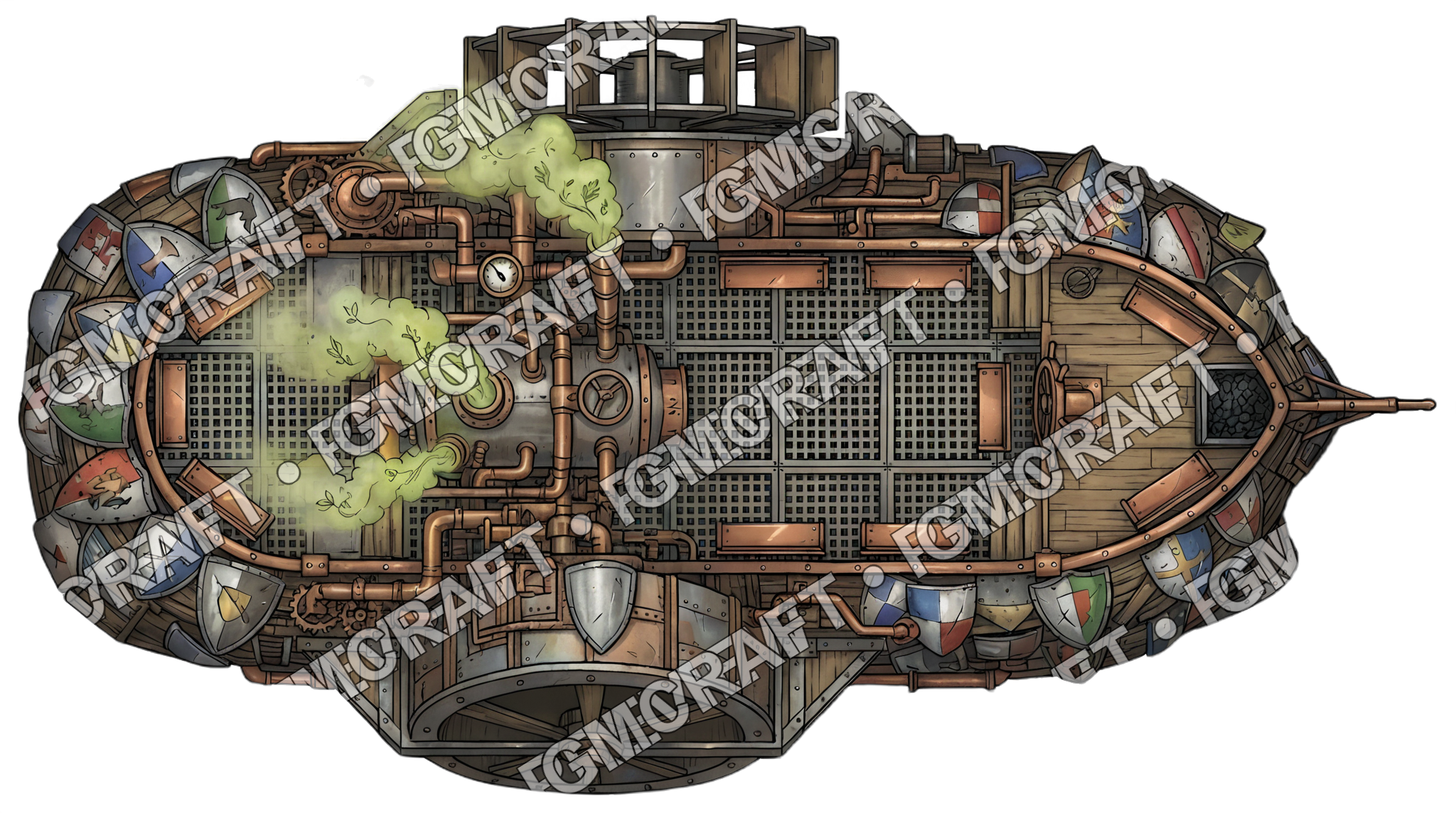 Aperçu du token vu du dessus : bateau à aubes steampunk