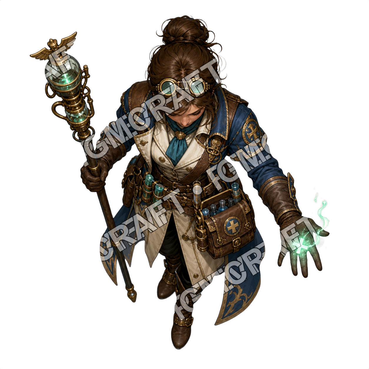 Aperçu du token vu du dessus du guérisseur ou mage du bateau à vapeur steampunk