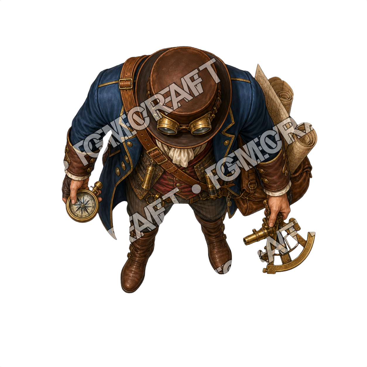 Aperçu du token vu du dessus du navigateur du bateau à vapeur steampunk