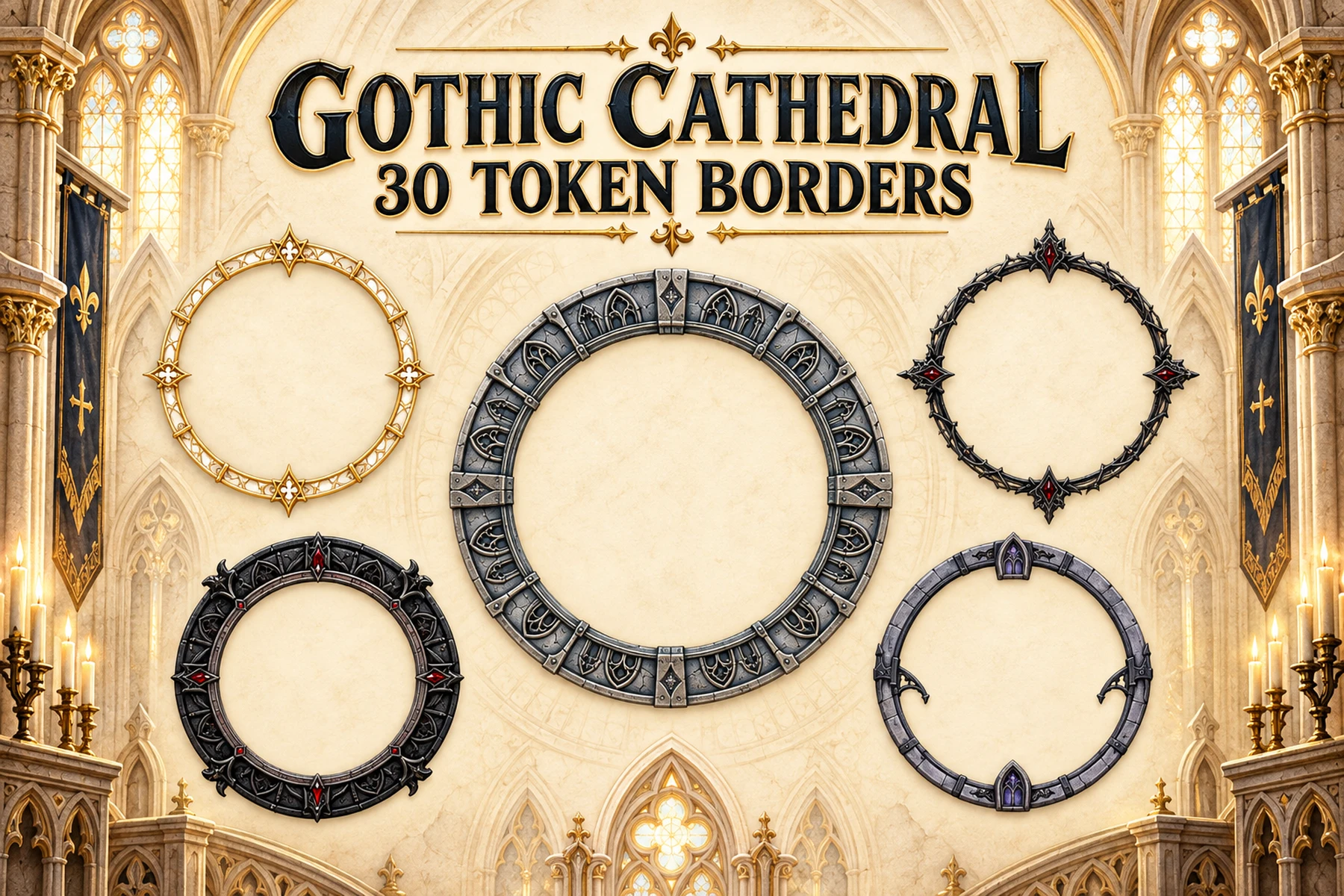30 Gothic Cathedral Architecture Token Borders