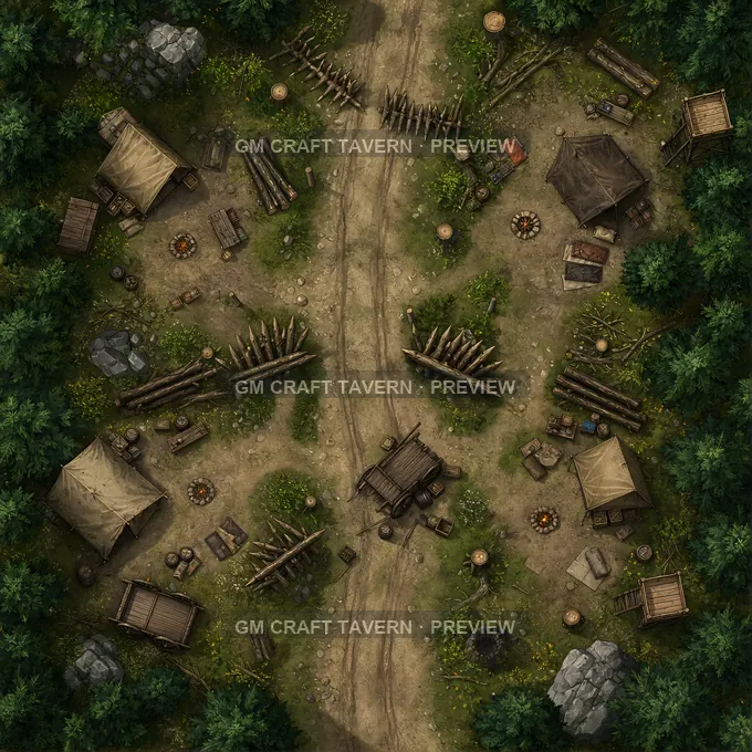 Pine Road Blockade With Spike Barricades battlemap preview