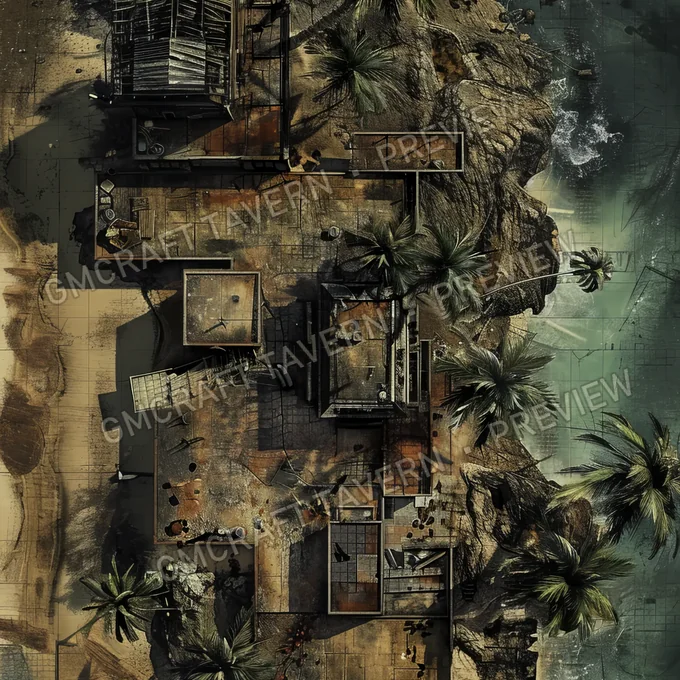 Aperçu de la battlemap Île abandonnée, ancien site nucléaire