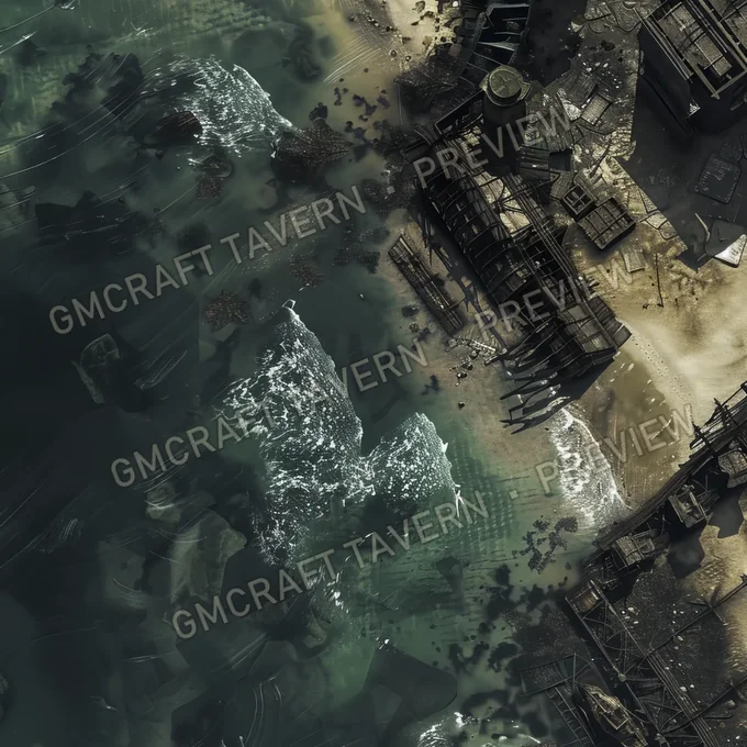 Aperçu de la battlemap Plage polluée abandonnée