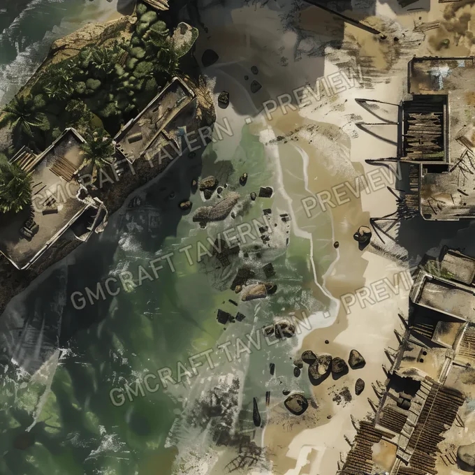 Aperçu de la battlemap Plage polluée abandonnée