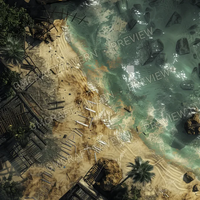 Aperçu de la battlemap Plage polluée abandonnée