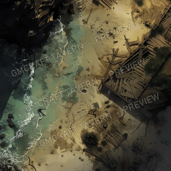 Aperçu de la battlemap Plage polluée abandonnée