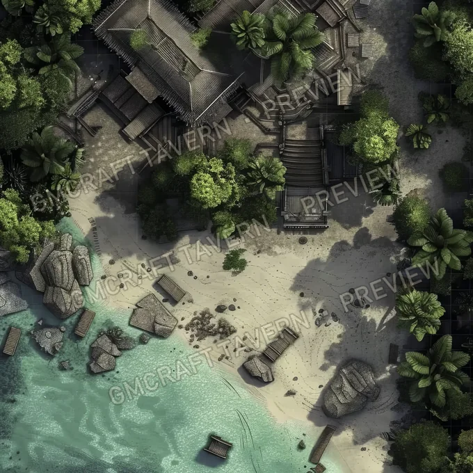 Aperçu de la battlemap Station balnéaire déserte, désormais un foyer
