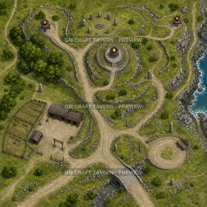 Royal Road Signal Hill With Courier Stables And Marker Stones battlemap preview