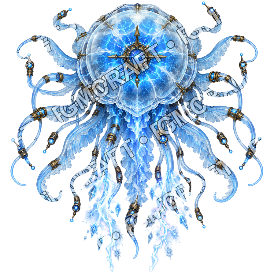 Océan pirate 0363 Token vu du dessus de méduse électrique à lentille bleue — aperçu du token vu du dessus