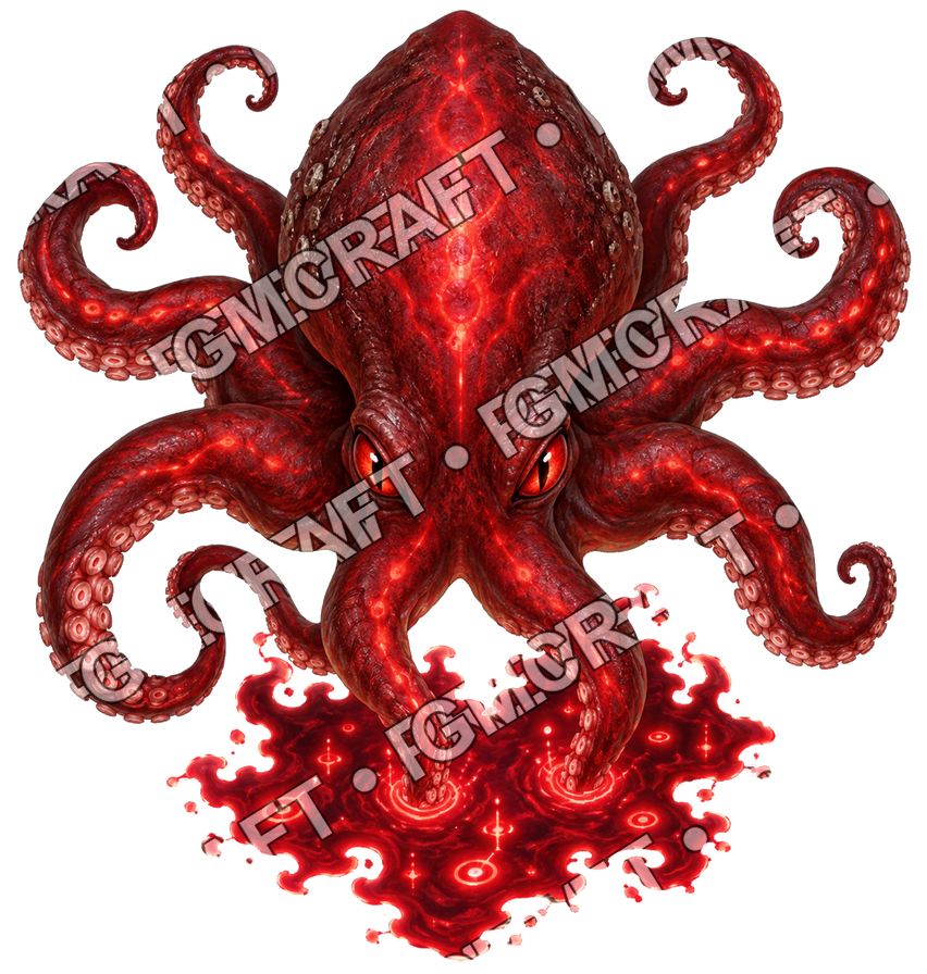 Océan pirate 0368 Token vu du dessus de pieuvre phosphorescente à lentille rouge — aperçu du token vu du dessus