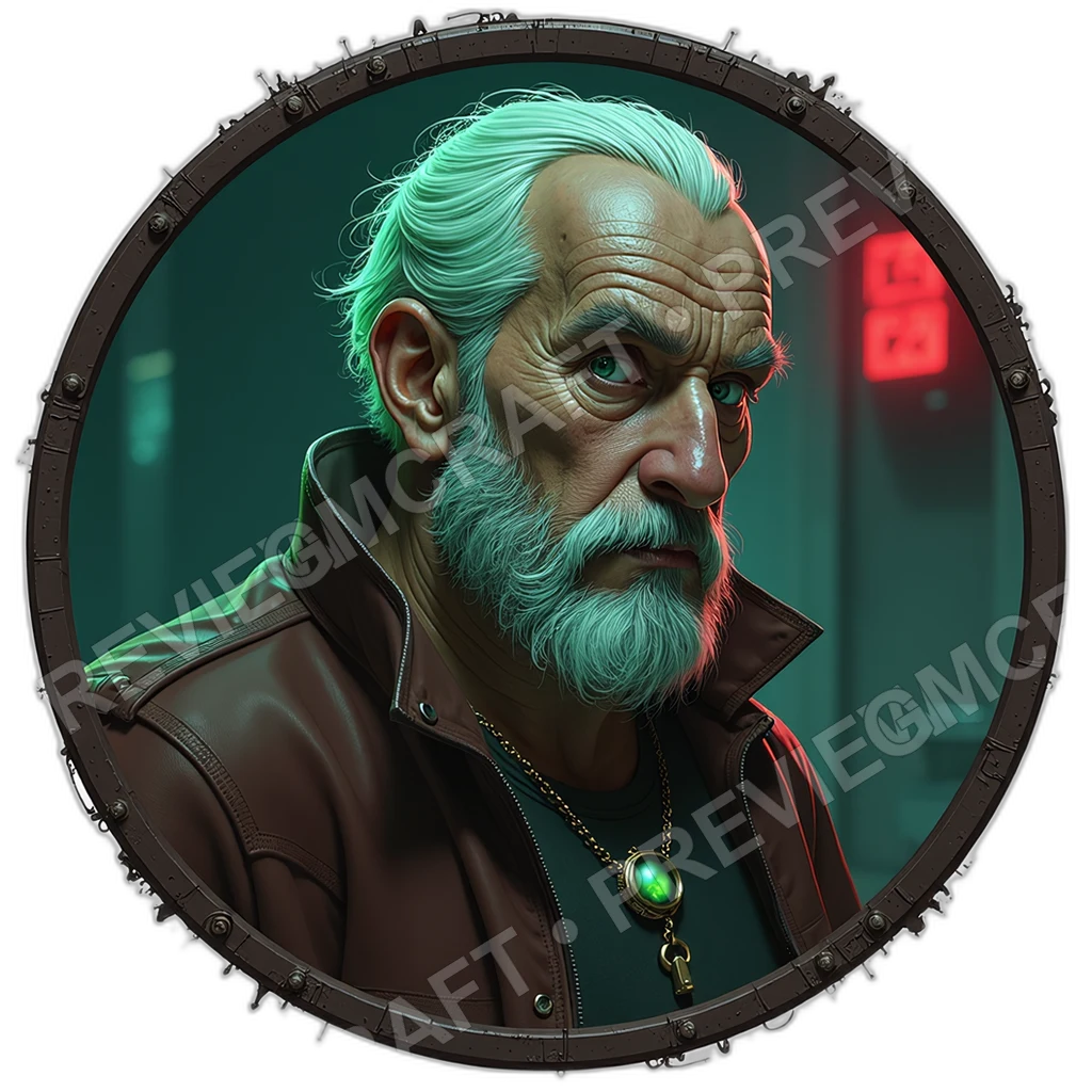Shadow Chip Vendor, Male, Velvet Coded Case, Thumb Scramble Ring, Scent Neutralizer Collar, Black Market Tech Dealers, ,Elder Very Old Person,1.8,, ,O 0001 top-down token preview