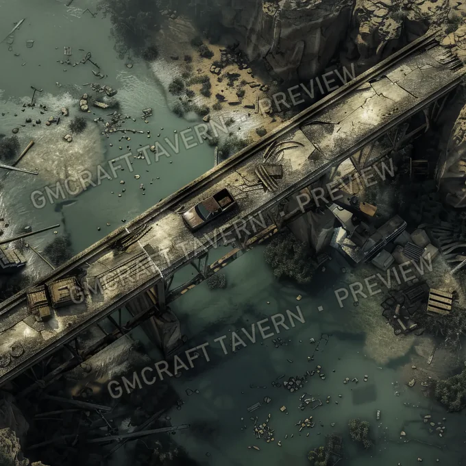 Collapsed Bridge A Ruined Bridge battlemap preview