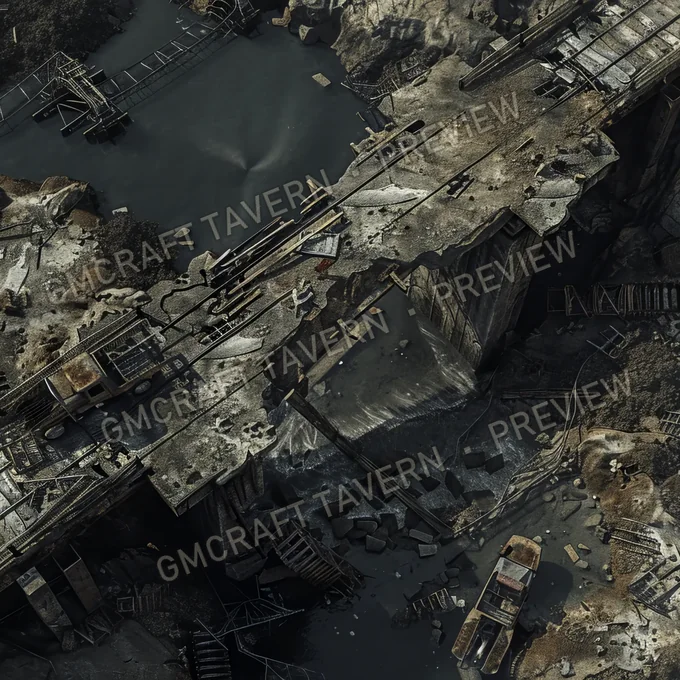 Collapsed Bridge A Ruined Bridge battlemap preview