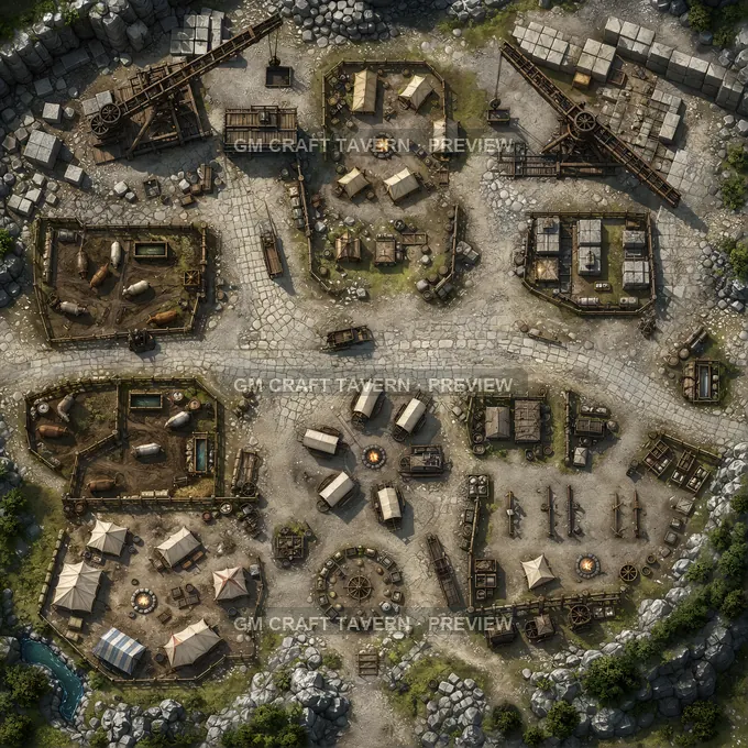 Quarry Road Freight Camp With Stone Cranes And Ox Enclosures battlemap preview