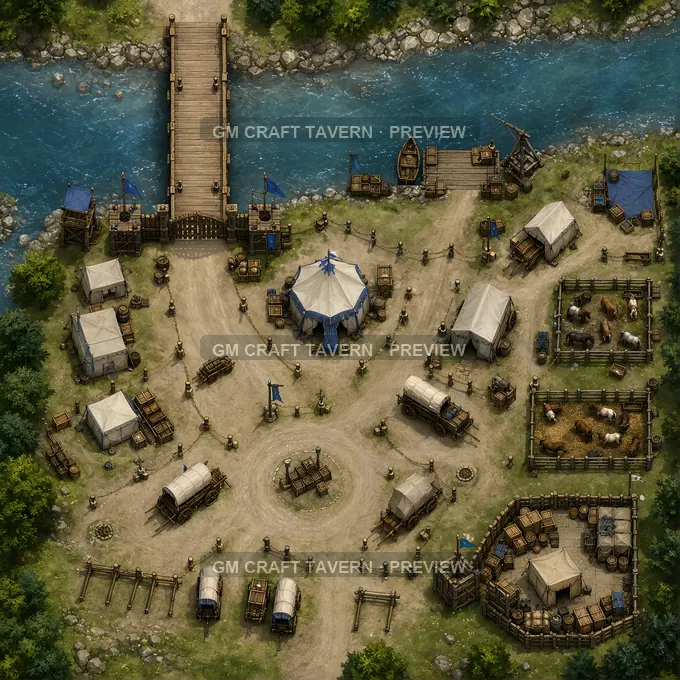 Bridgehead Convoy Camp With Customs Tents And Rope Barricades battlemap preview