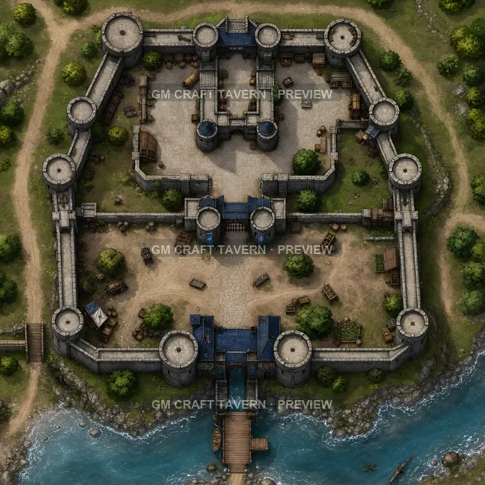 Riverside Water Gate And Dock Steps battlemap preview
