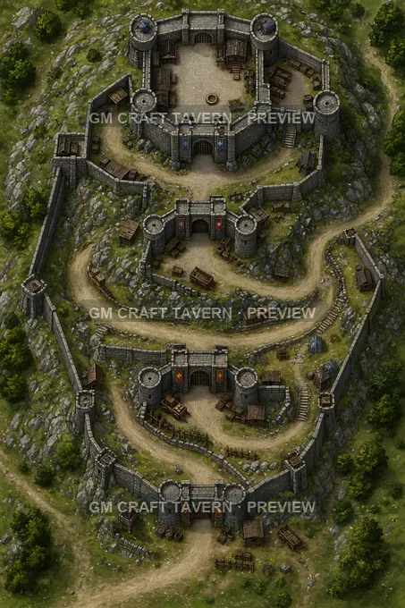 Hillside Gatehouse On Switchback Road battlemap preview