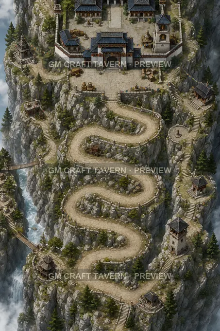 Ridge Monastery Gate Above A Switchback Road battlemap preview