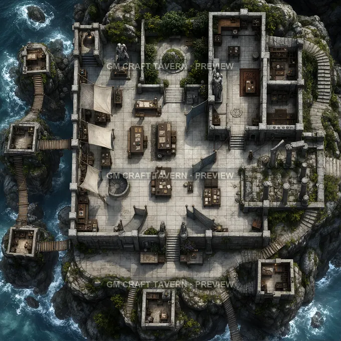 Wind Beaten Scriptorium Terrace Over The Sea battlemap preview