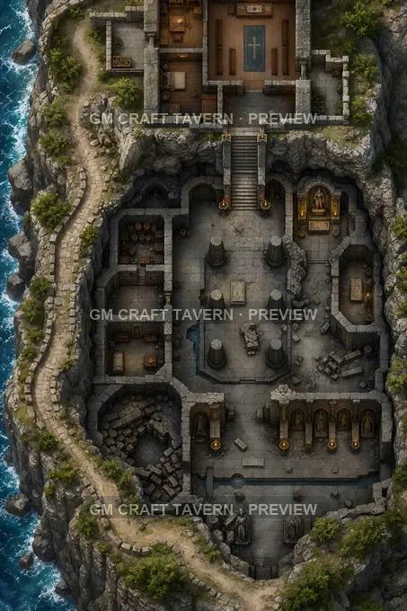 Rock Cut Crypt Entrance Below A Small Priory battlemap preview