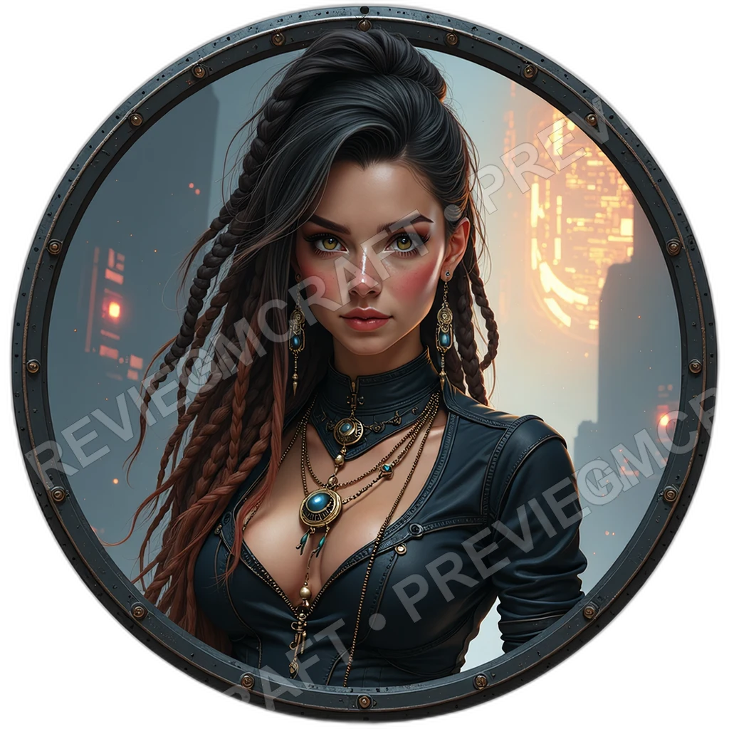 Silk Neural Matron, Female, Microprojector Brooch, Private Shuttle Token, Ledger Cuff Implant, Corpo Execs, ,Young Adult Age,1.8,, ,Heavyset Build,1.8 0001 top-down token preview