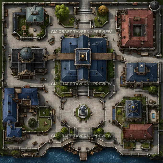 Town Hall Roofline With Bell Tower Access And Bridge Walk battlemap preview