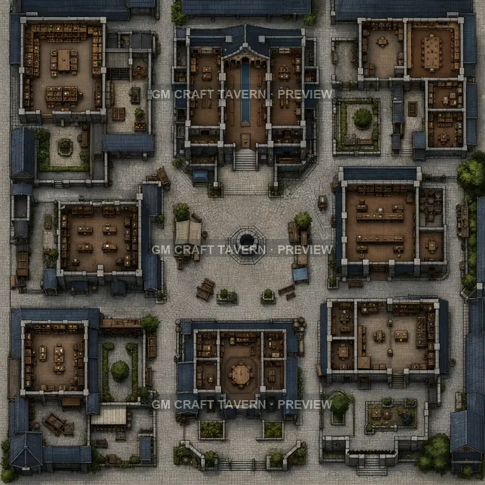 Civic Archive Block With Fire Break Alleys And Well battlemap preview