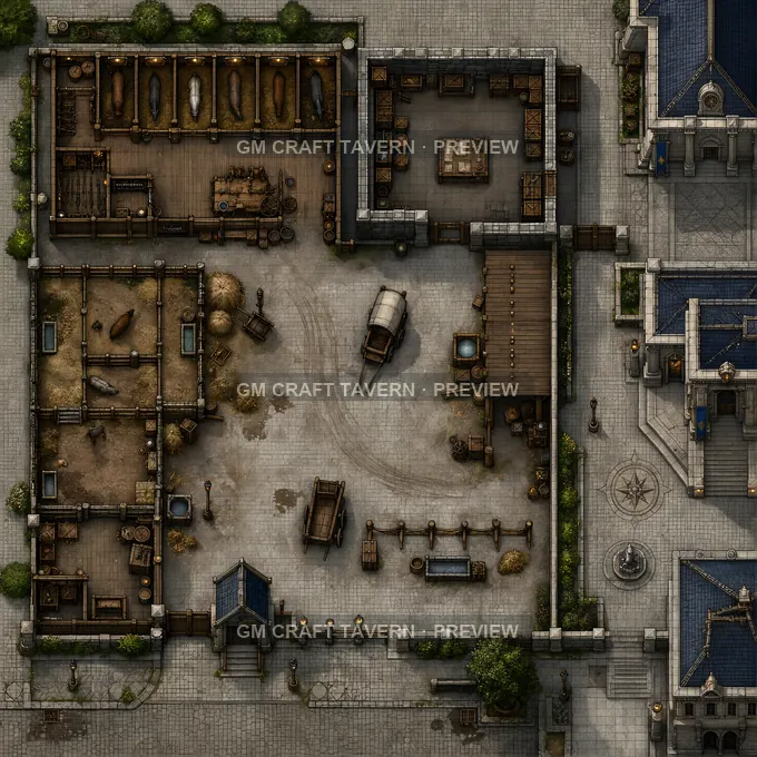 Bailiff Stables And Evidence Warehouse Yard battlemap preview