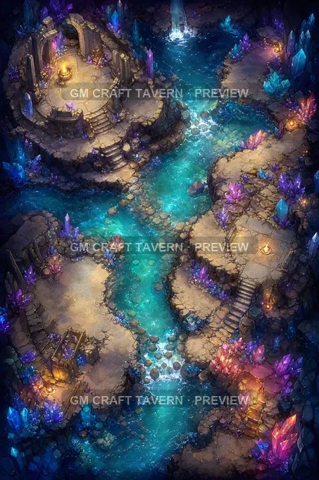 Prismatic River Grotto battlemap preview