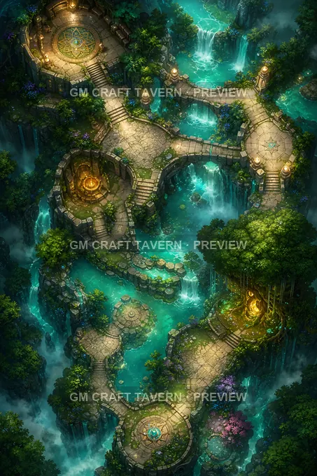 Emerald Mana Falls battlemap preview