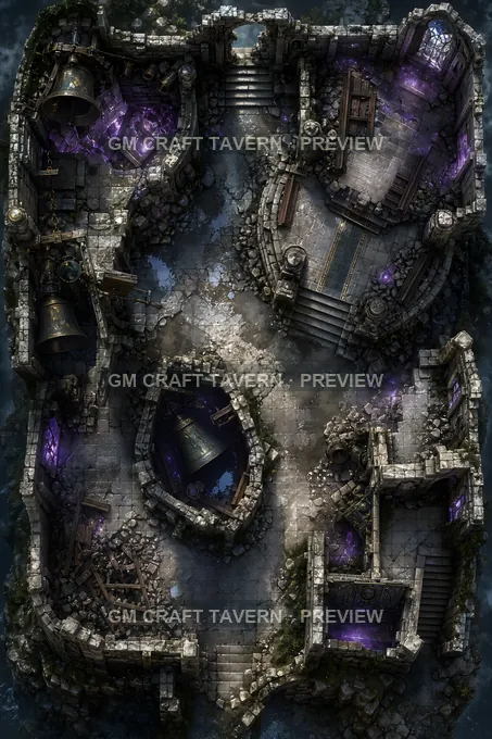 Silent Abbey Belfry Inner Ruins battlemap preview