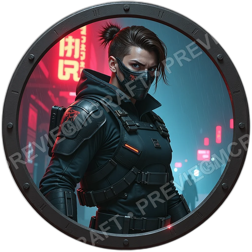 Armored Enforcer, Cracked Ballistic Faceplate, Corp Sigil Shoulder Patch, Foldable Stun Baton, Tethered Patrol Drone, Police Security, ,Middle,Aged Ad 0002 top-down token preview