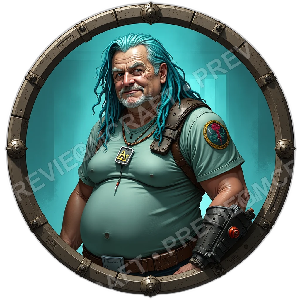 Crowd Med Tech, Female, Deployable Foam Gauntlet, Badge Holo Projector, Throat Comm Scar, Police Security, ,Senior Age Old Person,1.8,, ,Overweight Wi 0001 top-down token preview