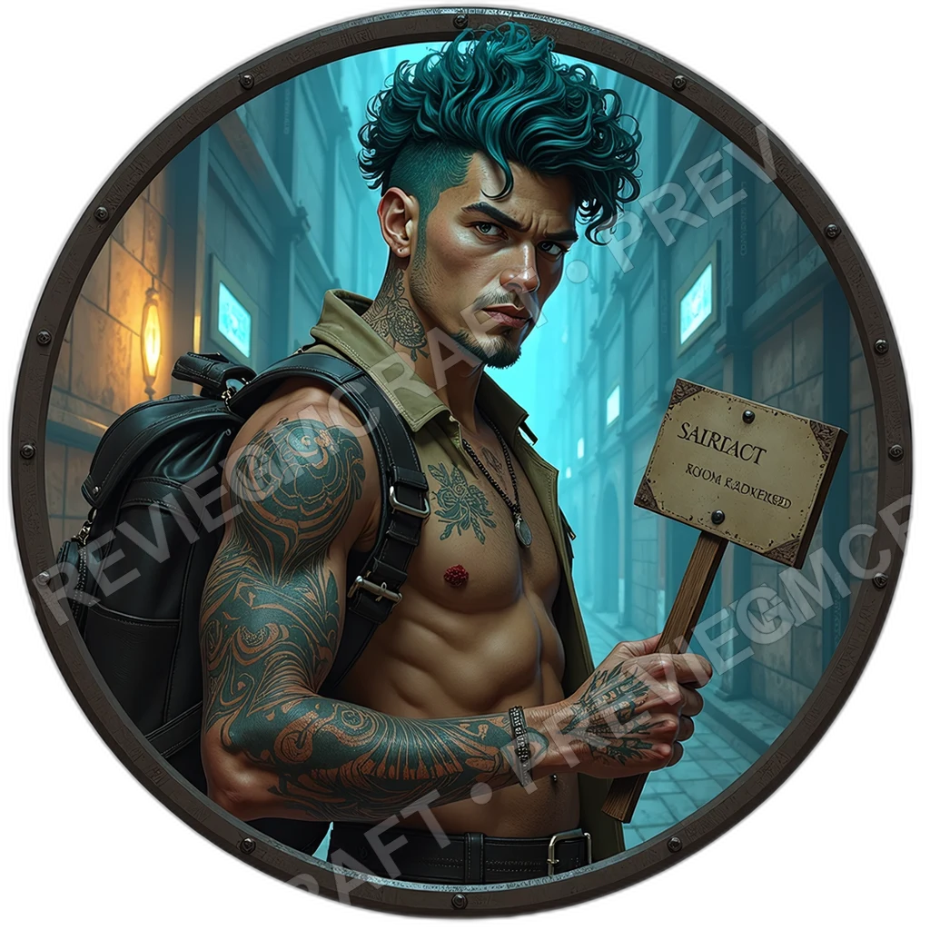 Folding Sign Storyteller, Male, Cracked Throat Amp, Rumor Ledger Strap, Coin Stitched Satchel, Npcs, ,Young Adult Age,1.8,, ,Stocky Build,1.8,, ,Teal 0001 top-down token preview