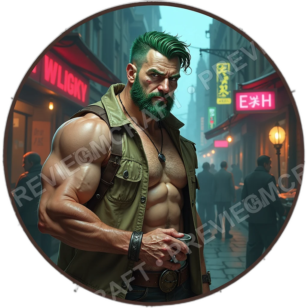 Market Extra, Male, Chipped Ceramic Mug, Ledger Of Favors, Folding Signboard, Npcs, ,Elder Very Old Person,1.8,, ,Muscular Build,1.8,, ,Olive Green Ha 0001 top-down token preview