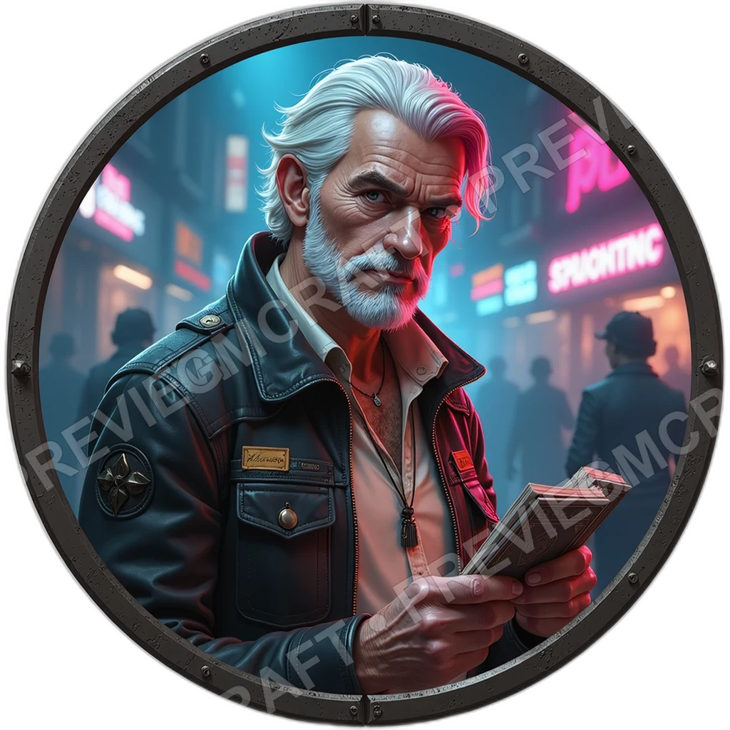 Market Raconteur, Male, Cracked Voice Amp, Folding Story Cards, Coin Stitched Satchel, Npcs, ,Older Adult Age,1.8,, ,Broad,Shouldered Build,1.8,, ,Blu 0001 top-down token preview