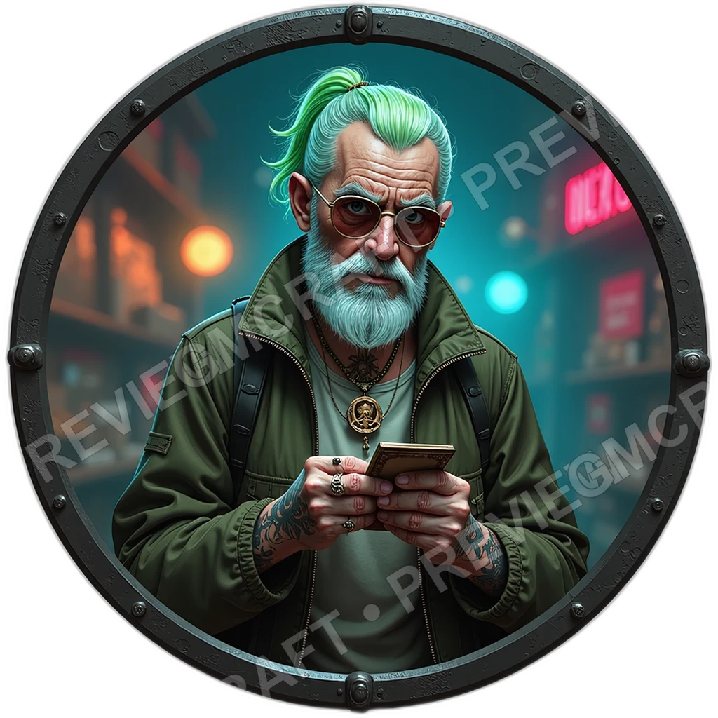 Stoop Storyteller, Male, Folding Rumor Cards, Cracked Throat Amp, Coin Stitched Satchel, Npcs, ,Older Adult Age,1.8,, ,Average Build,1.8,, ,Neon Green 0001 top-down token preview