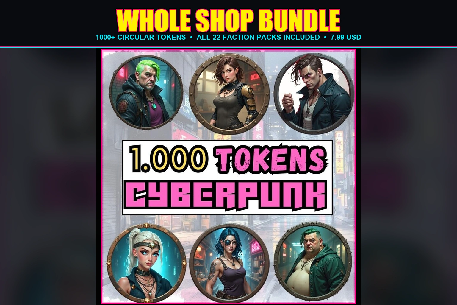 1000+ Cyberpunk VTT Tokens — Complete Whole Shop Bundle preview