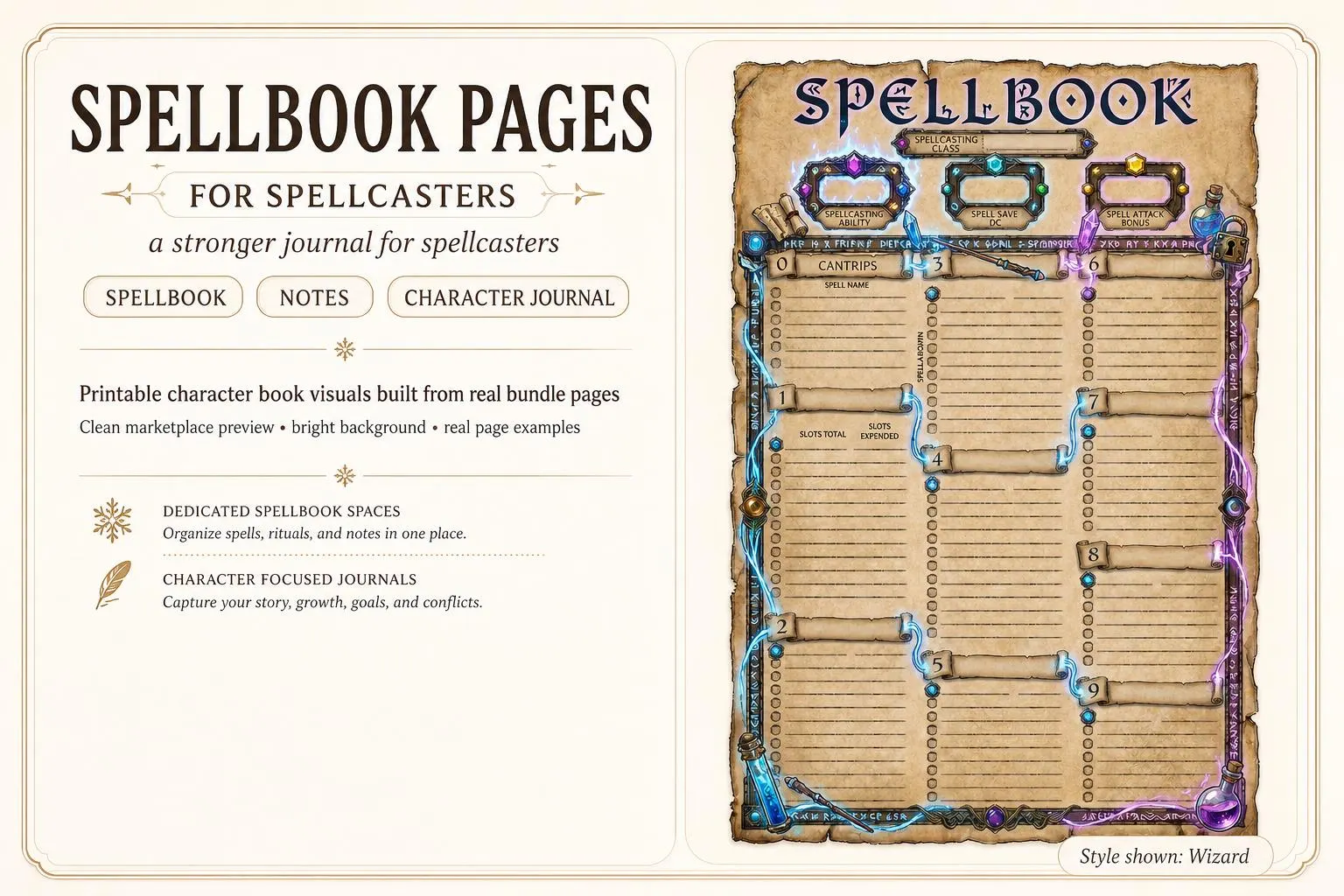 Printable character journal — supplied page and style preview 3
