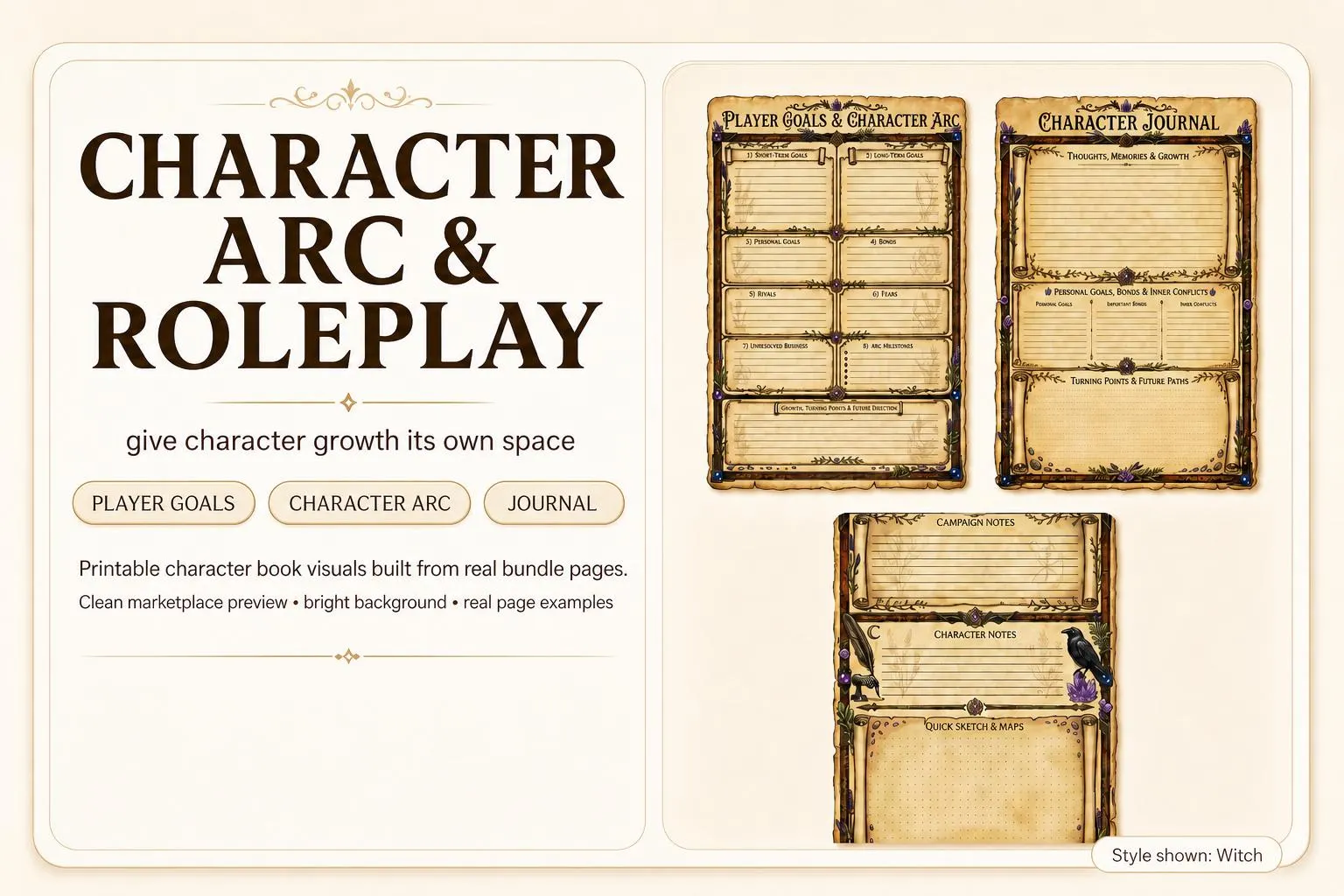 Printable character journal — supplied page and style preview 4