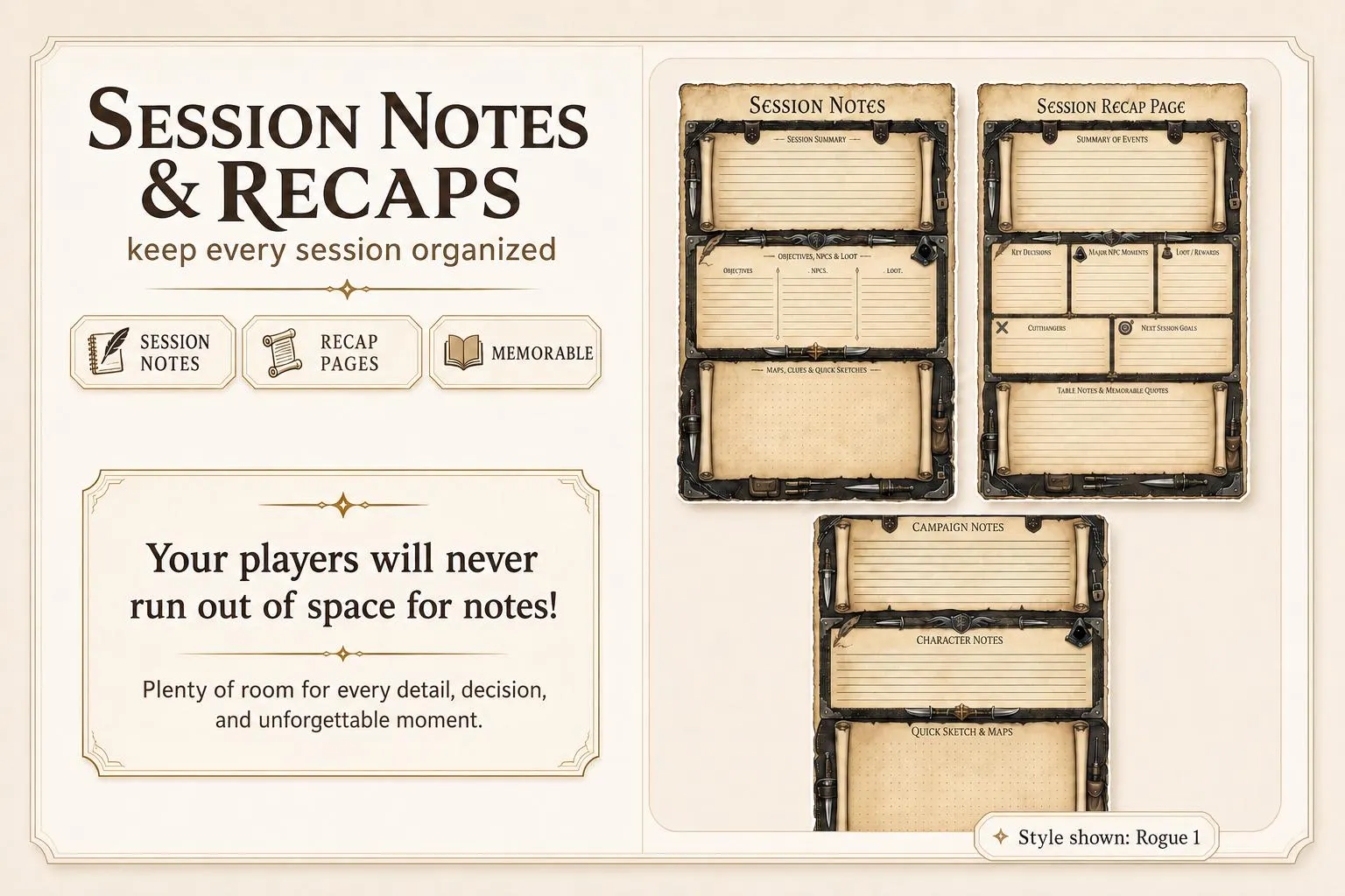 Printable character journal — supplied page and style preview 6