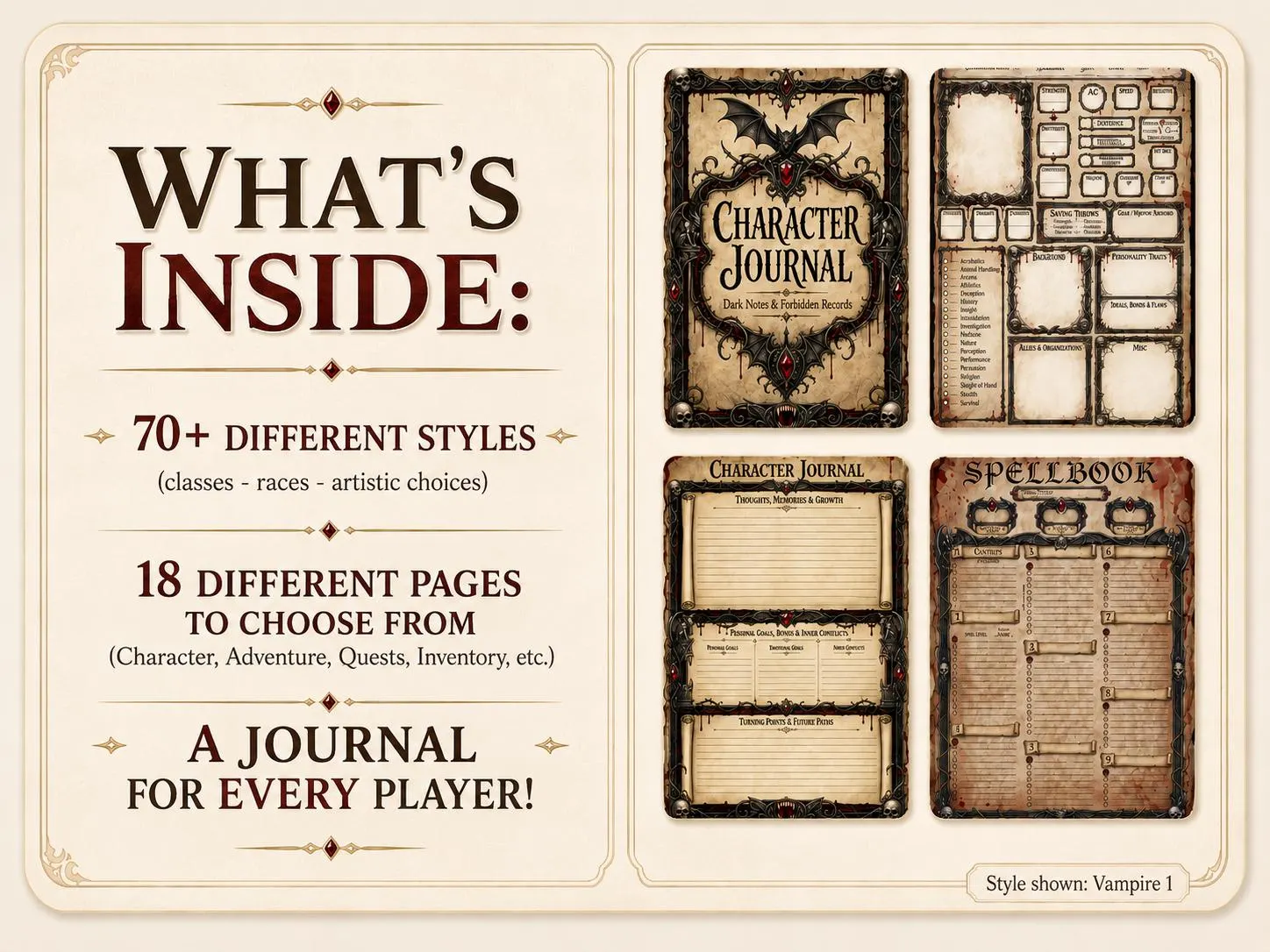 Printable character journal — supplied page and style preview 13
