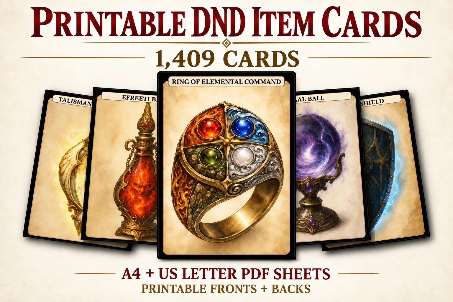 Cartes d’objets DnD à imprimer — cartes 1,409